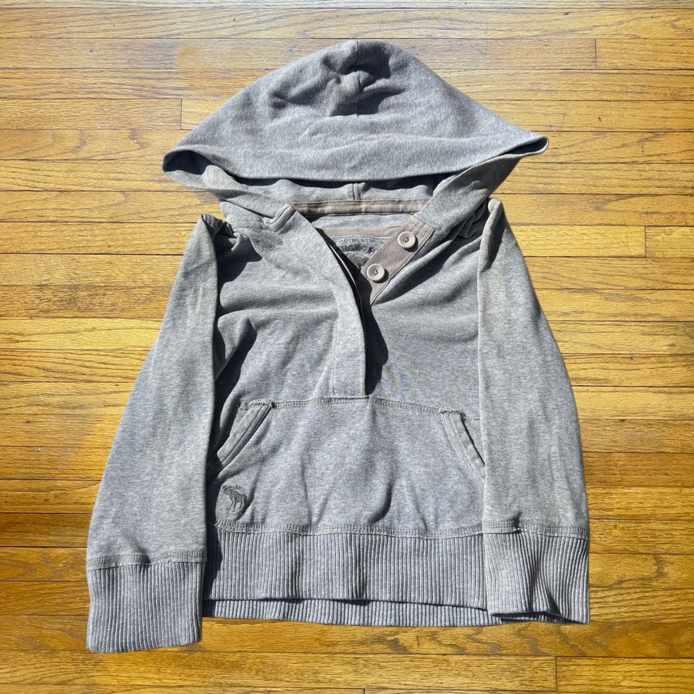Abercrombie & Fitch Gray Henley Hoodie Moose Logo Small Sweatshirt